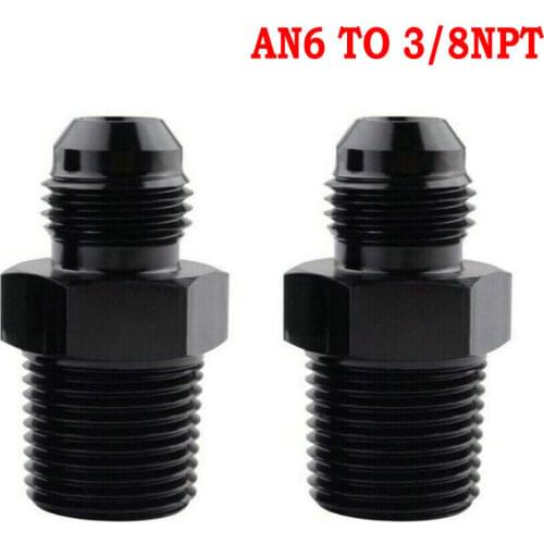 2pcs Black Straight -6AN Flare Male To 3/8"NPT Pipe Adapter Fitting 6 AN Bare Aluminum Strong and Sturdy Preservative Universal