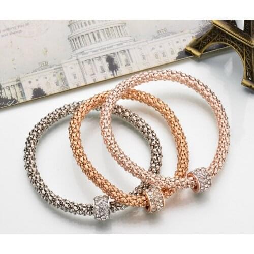 3Pcs Gold Hollow Elegant Charms Bracelets Inside Rhinestone Elastic Popcorn Chain Fashion Bracelet For Women Jewelry Gifts