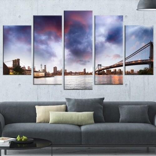 5 Pcs Home City Bridge Decoration Gift Canvas Sea Ship Painting Art Hd Modular Framework Poster For Living Room