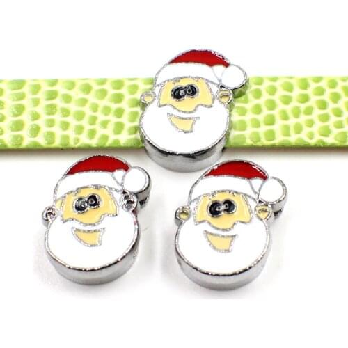 50PCS 8mm Alloy Enamel Christmas Slide Charms Slide Beads DIY 8mm Bracelets Wristbands,Belt Straps Pet Name Collar Wholesale