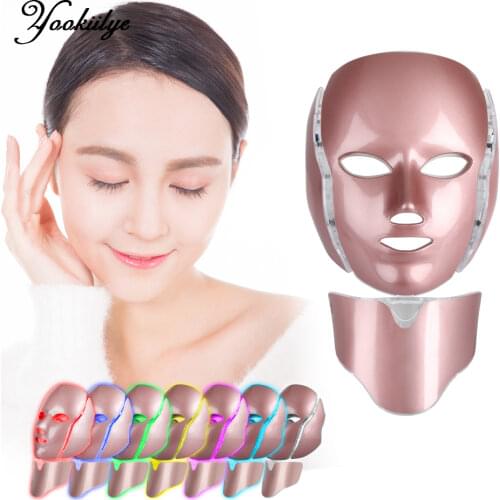 7 Colors LED Facial Mask with Neck Skin Rejuvenation Anti-againg Whitening Skin Therapy Mask Face Care Beauty Device Home Spa