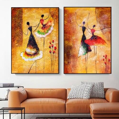 Abstract Dancing Girl Oil Painting On Canvas Wall Art Poster and Prints Vintage Decoration Picture For Home Dance Room Cuadros