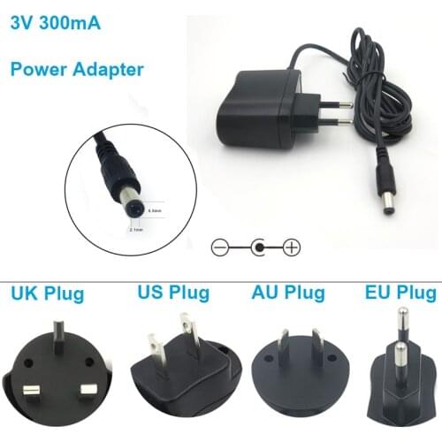 AC 100V-240V Converter Adapter DC 3V 300mA Power Supply US/EU/UK/AU Plug 5.5x 2.1mm Universal Charger for Laptop, LCD monitors