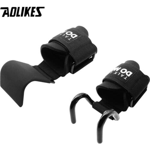 AOLIKES 1 Pair Professional Fitness Steel Weightlifting Hook Wrist Support Hook Non-slip Gym Arm Strength Training Buckle