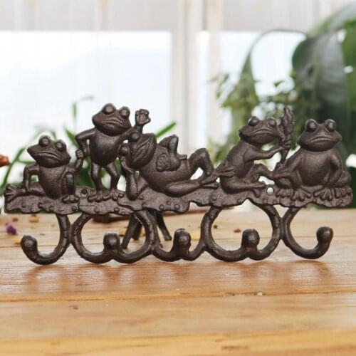 Rustic Five Lovely Frogs Cast Iron Wall Hook With 5 Hangers European Home Garden Decor Metal Wall Hook Farm House Handmade Hooks