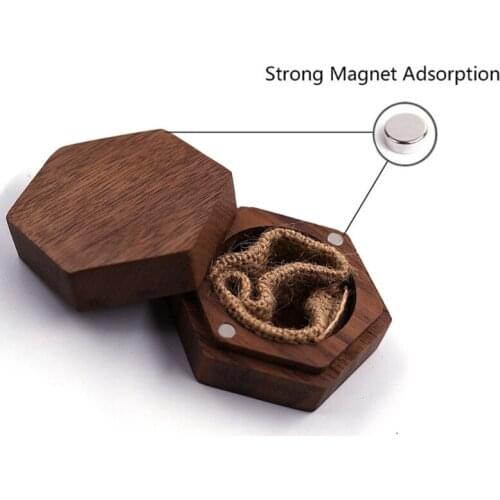 Black Walnut Hexagon Personalized Rustic Wedding Wood Ring Box Holder Wedding Ring Bearer Jewelry Box for Wedding Engagement