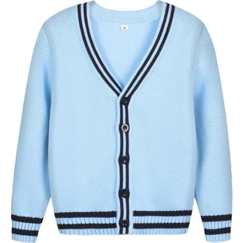 Kids Cardigan Striped V-Neck Elegant Autumn Boys Girls Outwear Street Single Breasted Top Jacket Coat Korean School Clothes 4-14