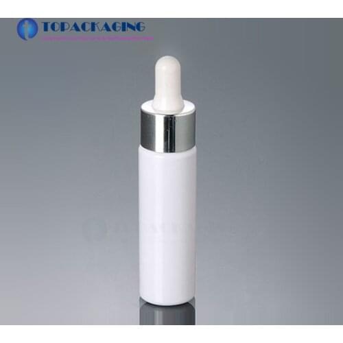30PCS/LOT-30ML Dropper Bottle,White Plastic Cosmetic Container,Silvery Anodized Aluminum Screw Cap,Empty Essential Oil Bottle