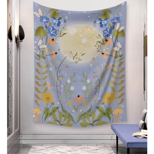 Moonlit Garden Tapestry Flower Vine Wall Hanging Rectangle Scenic Printed Tapestries Bedroom Living Room Dorm Decoration