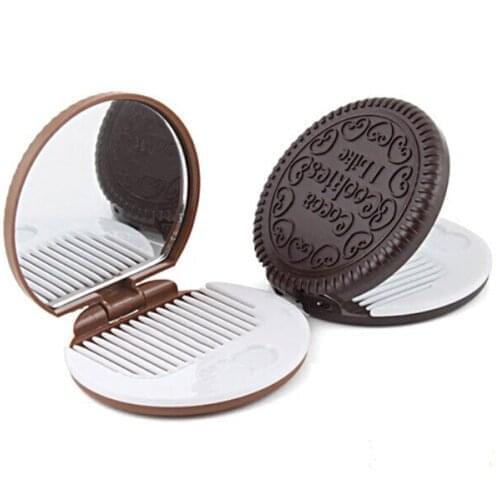 GU29 Cute Cookie Shaped Design Mirror Makeup Chocolate Comb 38g