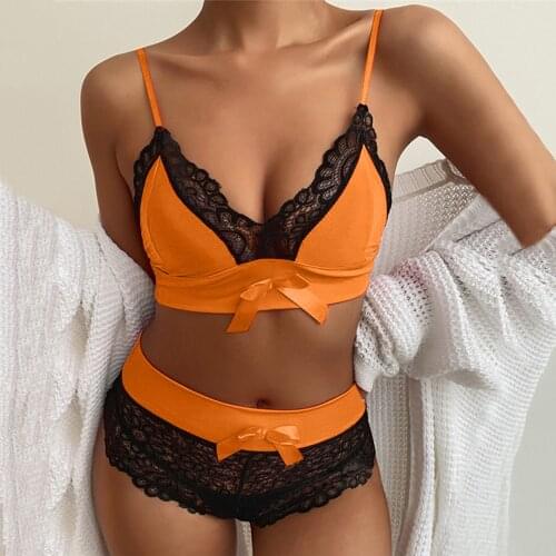 Sexy Seamless Lingerie Sets Women Lace Bowknot Push Up Bra And Panty Set Sexy V Neck Hot Erotic Comfort Crop Tops Underwear Sets