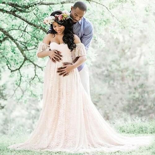 Lace Maternity Dress Short-Sleeved One-Piece Pregnancy Dress Photography Photo Dress Trailing Dress Woman Sexy Maternity Clothes