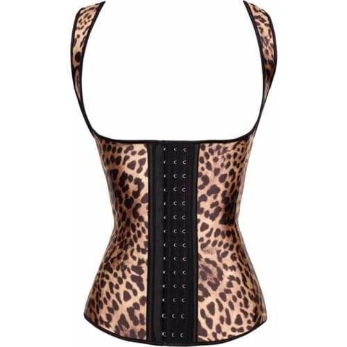 Leopard Print Latex Waist Trainer Vest Front 3 Hook Closure Corset Women Waist Slimming Bustier Daily Outwear Corselet Underbust