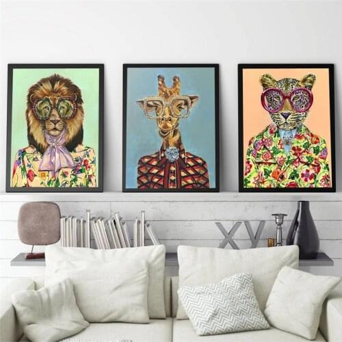 Fashion Art Leopard Giraffe Lion Animals Face Canvas Paintings Wall Posters And Prints Animals Art Pictures For Living Room Hom