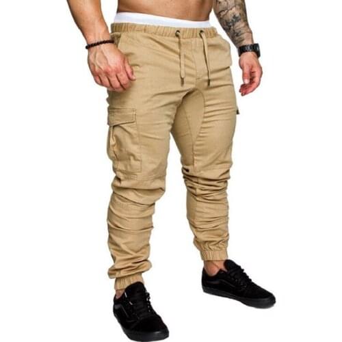 Men Casual Cargo Pants Plus Size Sport Joggers Trousers Black Fitness Gym Clothing Pockets Leisure Sweatpants
