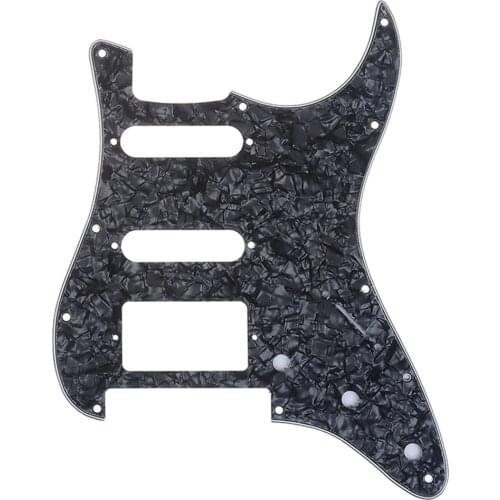 Musiclily Pro 11-Hole Strat HSS Guitar Pickguard for American/Mexican Fender Stratocaster Floyd Rose Bridge Cut,4Ply Black Pearl