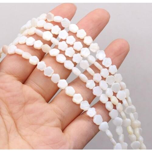 Natural Mother of Pearl Shell White Flowers Beaded Handmade Crafts DIY Cute Necklace Bracelet Jewelry Bead Accessories Making