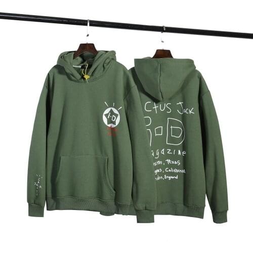 2021 New Dark Green Travis Scott Catcus Jack Letter Print Fleece Mens Sweatshirt Oversize Harajuku Streetwear Casual Hoodies