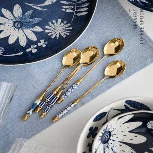 New European Style 304 Dessert Coffee Spoon Household Golden Cute Small Spoon Food Grade Stainless Steel Spoon Kitchen Utensils