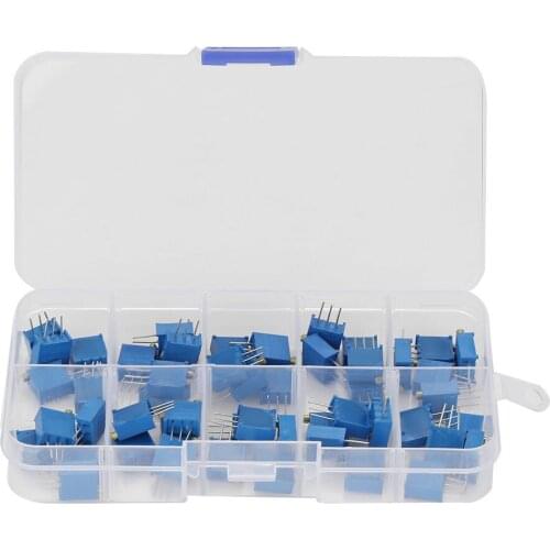 New 50Pcs Variable Resistor 10 Values Blue Variable Resistor Trimmer Pot Assortment Electronic Component 3296W Dropshipping