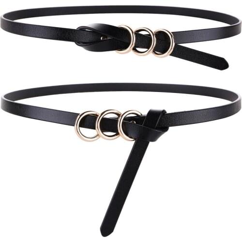 NEW Cowhide Knot Thin Belt gold Women for Dress soft Genuine Leather Casual narrow real cowskin knotted strap belts gifts jeans