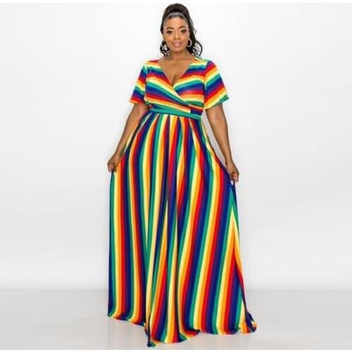 S-5XL Wholesale Plus Size Clothing Striped Printed Casual Two Piece Sets Womens Outfits T-Shirt Top Midi Dress Skirts 2021