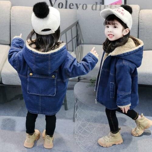 2020 Autumn Winter Fashion Children Girls Casual Thick Warm Denim Coat Kids Girl Woolen Jeans Jackets Baby Hooded Outwear W182