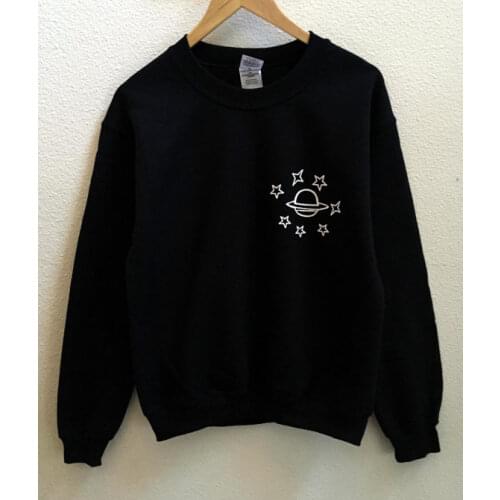 Planet & Stars Sweatshirt Graphic Funny Casual O-Neck Hoodies Moletom do Tumblr Hoodies Unisex Aesthetic Hipster Crewneck Tops