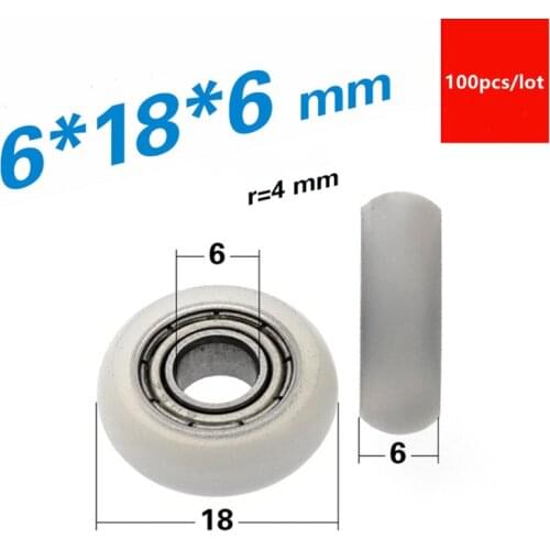 100pcs sphere arc Plastic coated bearing 686ZZ 6*18*6mm Bearing wheel nylon wheel door and window guide pulley