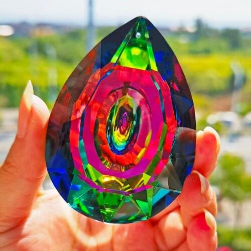 H&D AB-Color Crystal Glass Prism Pendant Hanging Crystal Suncatcher Rainbow Maker WindowOrnament Chandelier Parts DIY Craft 76mm