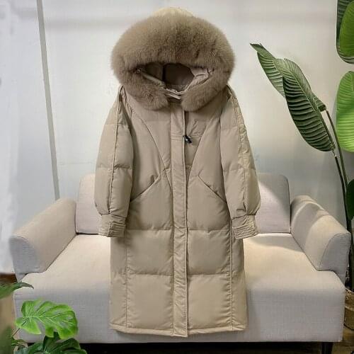 2020 New fashion warm winter down coat real fur with collar long down jacket womens long over the knee plus size down coat