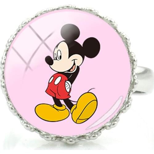 Disney Mickey Classic Animation Character Ring Adjustable Handmade Craft Glass Art Ring Girl Role Playing Anime Accessories