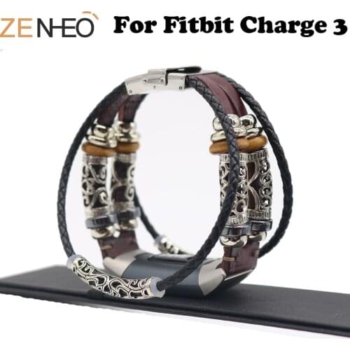 For Fitbit Charge 3 Wristband Strap Retro Watch Band Leather With Jewelry Wrist Strap for Fitbit Charge 3 Bracelet Watchbands