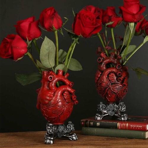 Luxury Heart Resin Flower Vase Nordic Style Creat Anatomical Heart Shape Sculpture Desktop Plant Pot For Home Decor