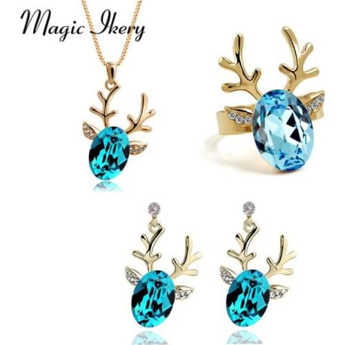 Magic Ikery Christmas Gifts Fashion Jewelry Gold Color Crystal Cute Lovely Deer Crystal Jewelry Sets for women Z1057