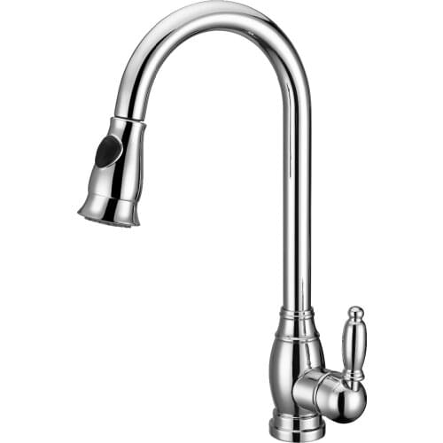 Modern Standard Spout Pull out / Pull down Single hole deck mounted kitchen sink faucet mixer tap Chrome color