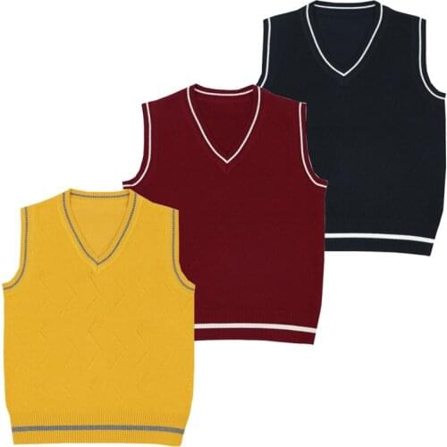 Fall Winter Teen Sweater Vests Cotton Quality Solid Color Boys Knitted Wear Girls Pull Over Children Kids Clothes