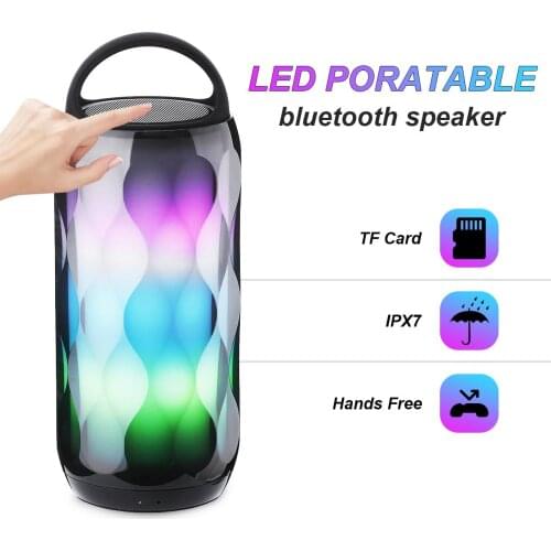 IPX7 Waterproof Wireless bluetooth Speaker LED Portable Boom Box Outdoor Bass Column Subwoffer Soundbar with Mic Support TF card