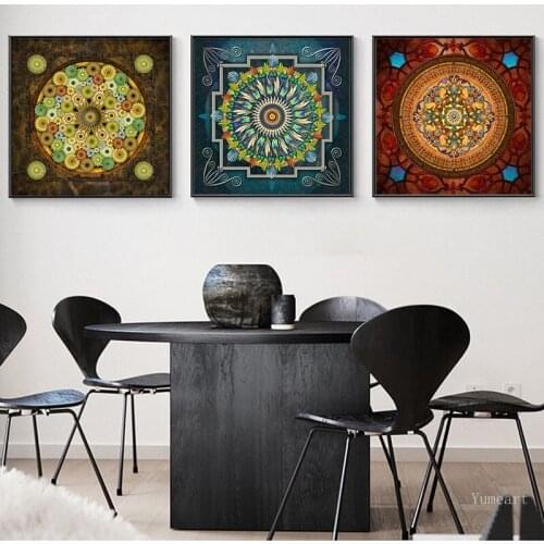 Yumeart Mandala Ornament Thangka Yoga Canvas Painting Religion Vintage Print Poster Art Wall Pictures Modern Living Room Decor