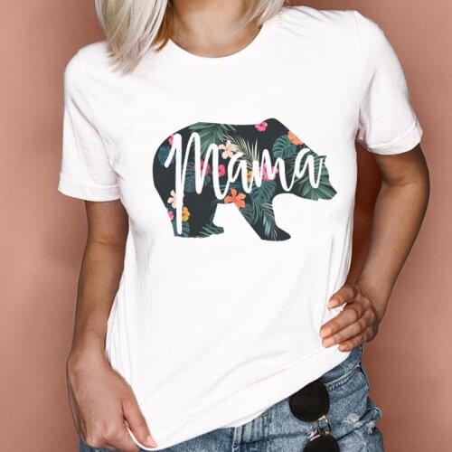 Women Graphic Floral Bear Animal Cute Mama Short Sleeve Printing Fashion Lady Clothes Tops Tees Print Female Tshirt T-Shirt