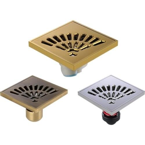 1pc Brass Floor Drains Square 10cm Shower Drain Trap Waste Grate With Hair Strainer Bathroom Shower Accessories