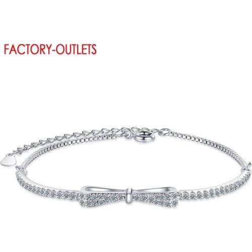 Real 925 Sterling Silver Luxury Bow Knot Pattern Micro Shiny Crystal Paved Bracelet For Women Fashion Bracelet Fine Jewelry