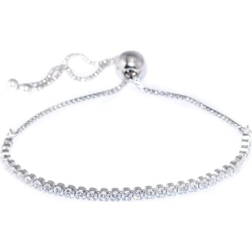 100% 925 Sterling Silver Jewelry Sparkling Strand Bracelets with Clear Cubic Zirconia Free Shipping