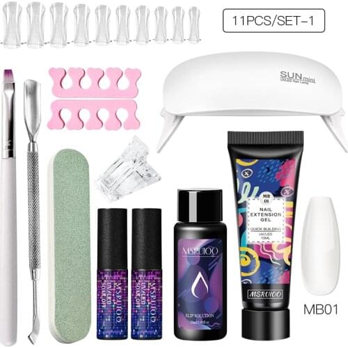 11PCS/Set 15ml Extension Kit Glitter Clear Color Nail Art Set Crystal Fast Building UV Gel Polish Acrylic Nail Tool Set VIP LinK