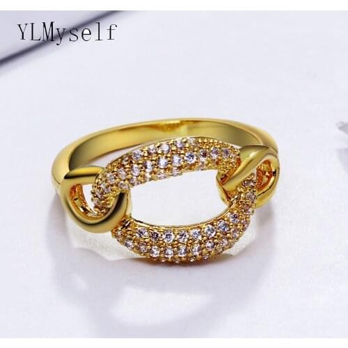 2021 New Arrival 2 Tone Gold Plate Ring Elegant OL Design Oval Shape Trendy Statement Jewelry