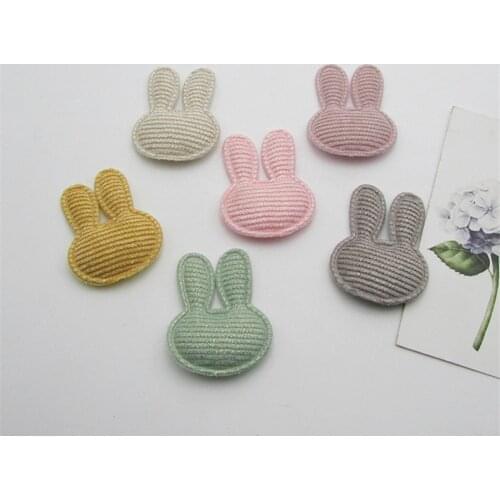 36pcs/lot 3*4cm Stripe Rabbit Head Pads Patches Appliques for Craft Clothes Sewing Supplies DIY Hair Clip Accessories