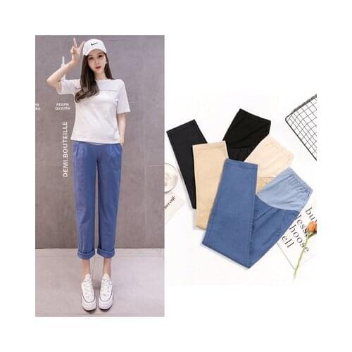 3916# Maternity Pants Solid Color Summer Spring Autumn Support Abdomen Elastic Waist Belly Support Pants Maternity Trousers