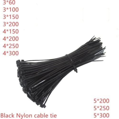50pcs/Lot Black Cable Ties Self-Locking Plastic Nylon Wire Cable Zip Ties Fasten Loop Cable High quality