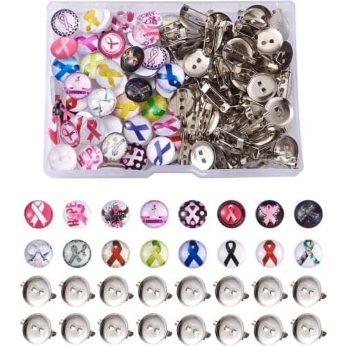70pcs/box DIY Brooch Making Kits With Iron Brooch Accessories Ribbon Pattern Glass Cabochons For Jewelry making Decor