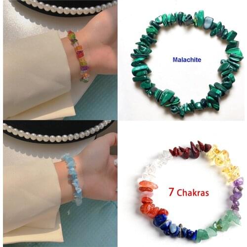 Irregular Natural Crystals 7 Chakras Stone Bracelet Labradorite Malachite Crystal Pink Quartz DIY Bracelets Bangles MoonStone